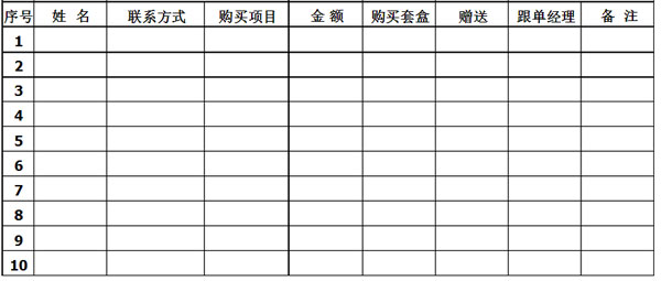 美容院疗程登记表