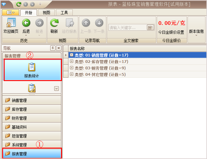 珠宝报表统计模板界面