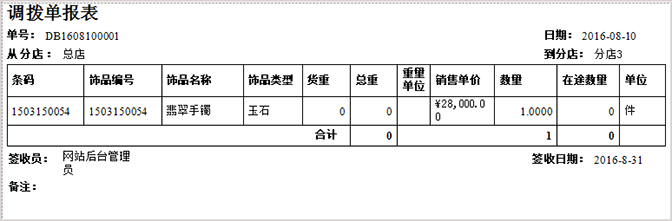 珠宝调拨单报表